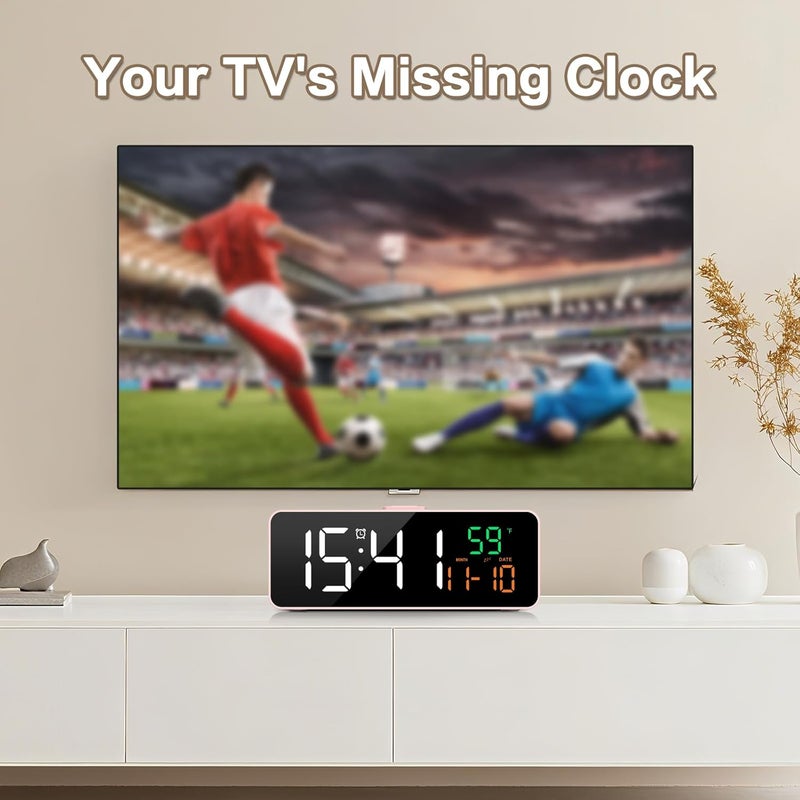 Netzu 3-in-1 Digital Clocks for Living Room with Temperature, Date & Time Display - 4 Levels Birghtness, 3 Volumes, Small & Compact Plug-in Alarm Clock for Bedroom Pink - Image 3